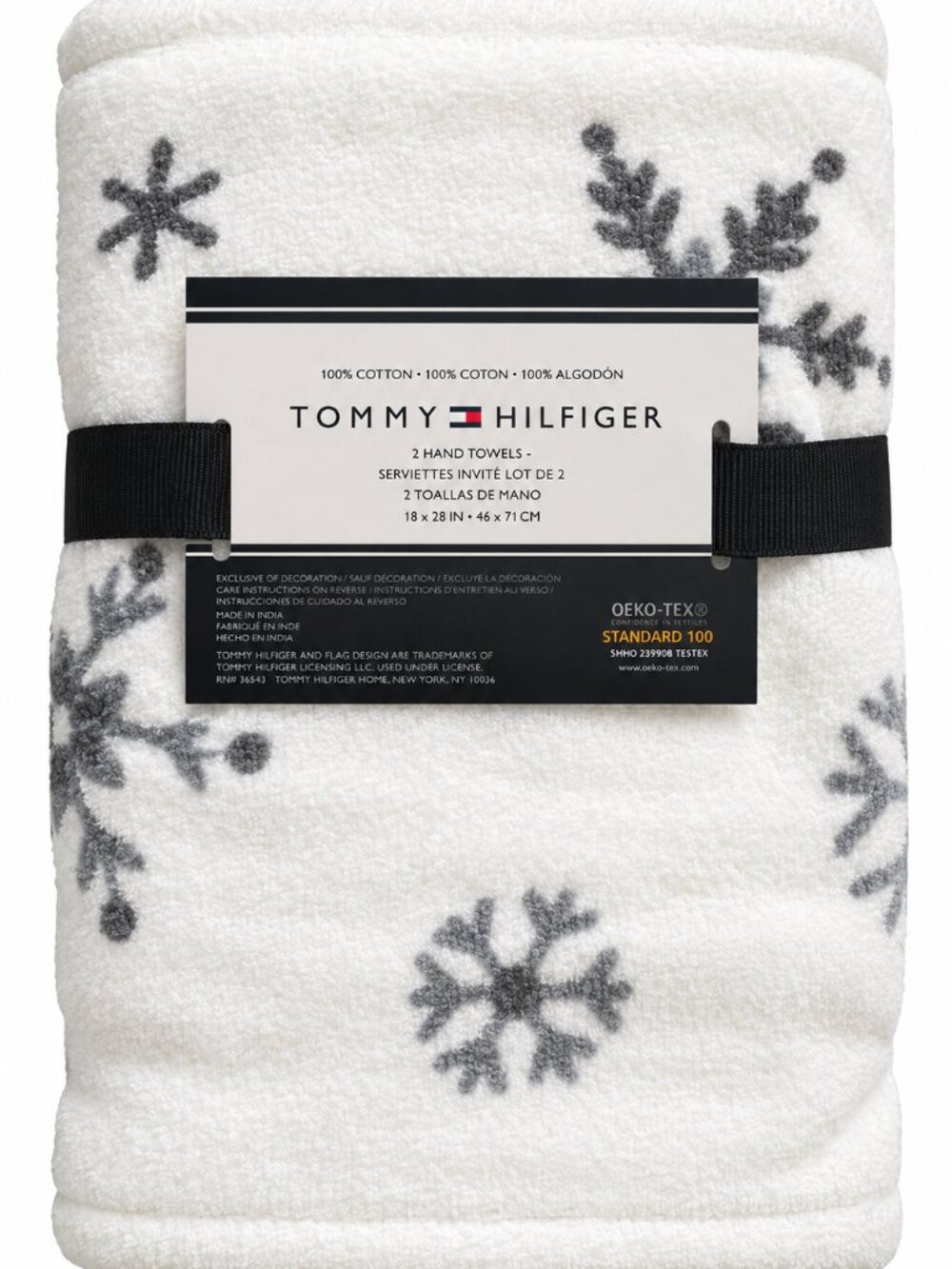 Tommy Hilfiger Christmas Hand Towels Set of 2 Bathroom Holiday White Snowflake